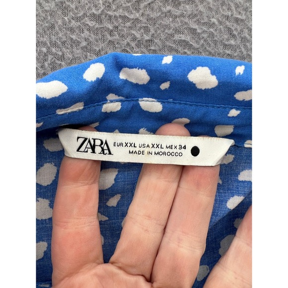 Zara Dress Womens XXL Blue White Printed Maxi Shirt Button Front Belted - Picture 9 of 13